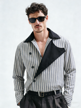 Striped button design coat