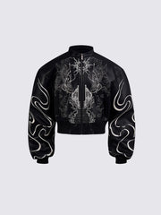 Cappotto in pelle ricamata a maniche corte con collo alto