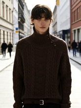 High-neck button sweater