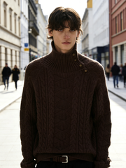 High-neck button sweater