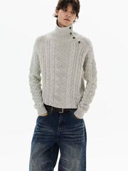 High-neck button sweater