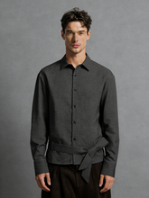 Exquisite linen-coated raw denim ribbon shirt