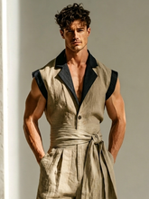Men's Stylish Cotton-Blend Ribbed Jumpsuit with Panel Detail