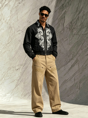 Men's Casual Embroidered Straight-Leg Trousers