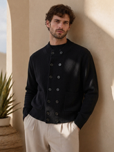 Men's Crew-Neck Double-Breasted Knit Cardigan