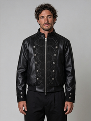 Men's Button-Front Napoleon-Style Leather Jacket