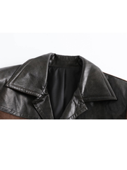 Men's long coat with leather paneling