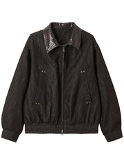 Men's Leather Jacket with Knitted Collar and Paneling