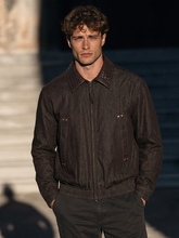 Men's Leather Jacket with Knitted Collar and Paneling