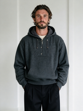 Adjustable Buckle-Strap Hoodie with Vintage Mixed-Color Texture