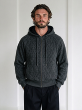 Men's cropped hooded sweatshirt with a textured jacquard finish