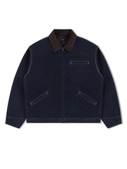 Oversized Padded Denim Workwear Jacket with Contrast Collar