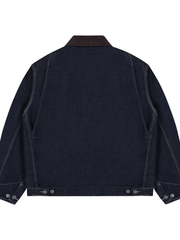 Oversized Padded Denim Workwear Jacket with Contrast Collar