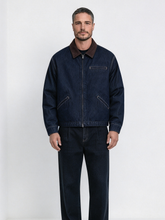 Oversized Padded Denim Workwear Jacket with Contrast Collar