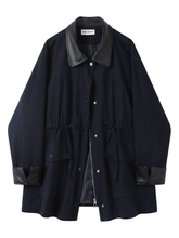 Vintage-style denim and leather-panel casual jacket