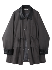 Vintage-style denim and leather-panel casual jacket