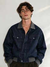 Stylish denim-look jacket with a fold-down collar
