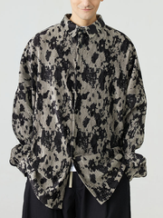Camicia casual da uomo a maniche lunghe con stampa testurizzata