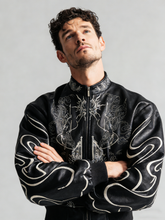 Short-sleeved embroidered leather stand-up collar coat