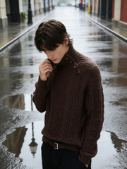 High-neck button sweater