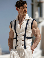 Stylish Men's Cotton Sleeveless Vest with Ribbed Paneling