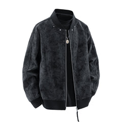 Giacca casual in pelle scamosciata con cerniera da uomo