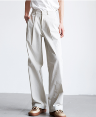 Pantalon plissé décontracté en coton et lin pour homme