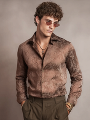 Chemise décontractée en soie à motif végétal pour homme
