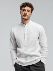 Camicia casual da uomo in lino a maniche lunghe