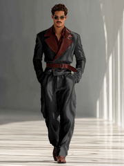 Completo da uomo alla moda in pelle con patchwork e blocchi di colore