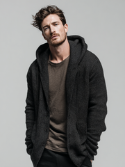 Cardigan tricoté à capuche tendance pour homme