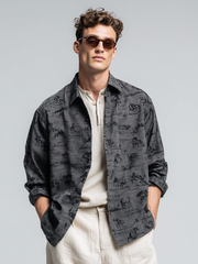 Maglia casual da uomo a maniche lunghe con risvolto stampato