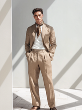 Ensemble de costume décontracté en lin pour homme (avec foulard en soie)