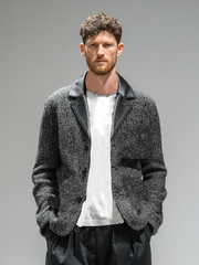 Cappotto da uomo con collo in pelle e patchwork di lana