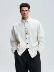 Chemise décontractée à grandes poches pour homme en mélange de coton