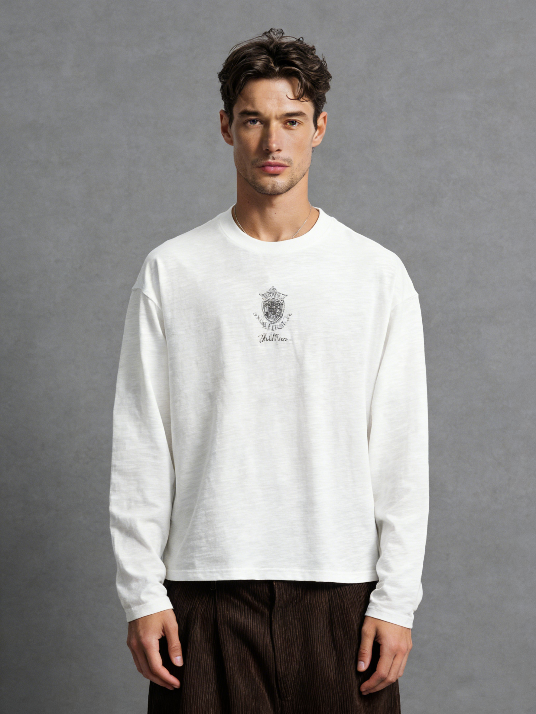 Fashionable printed pure cotton round-neck hoodie