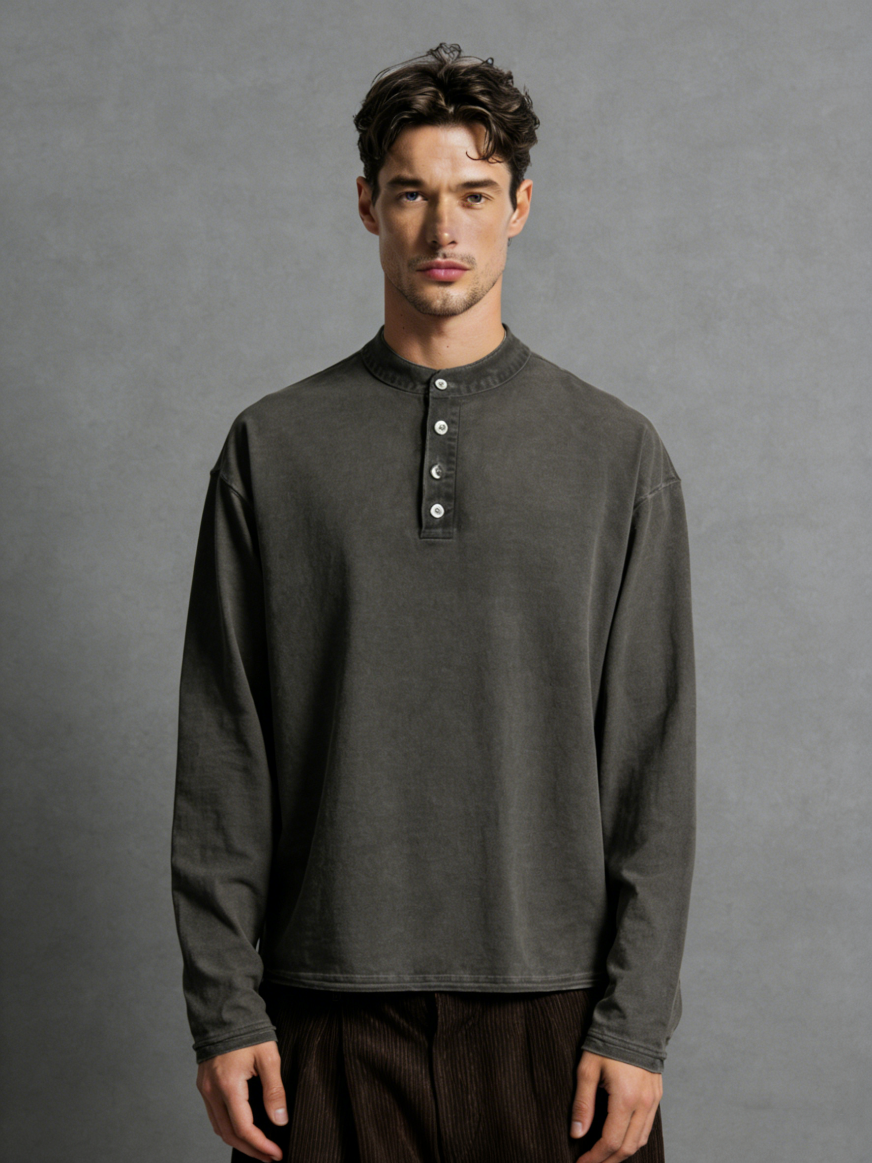 Embroidered long-sleeved top with frayed edges