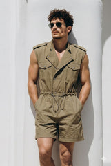 Casual Short-Sleeve Jumpsuit (Workwear Style)