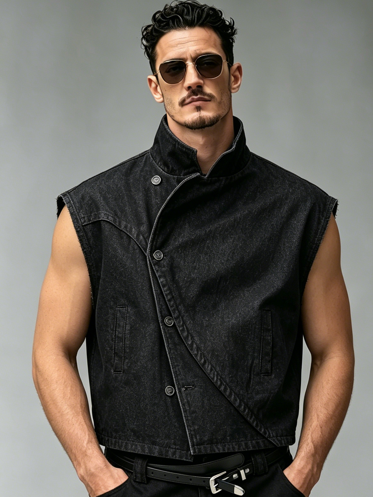 Premium denim sleeveless split design bei'xin