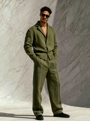 Men's Fashion Knit Top & Pure Cotton Casual Straight-Leg Pants Set