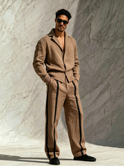 Men's Fashion Knit Top & Pure Cotton Casual Straight-Leg Pants Set