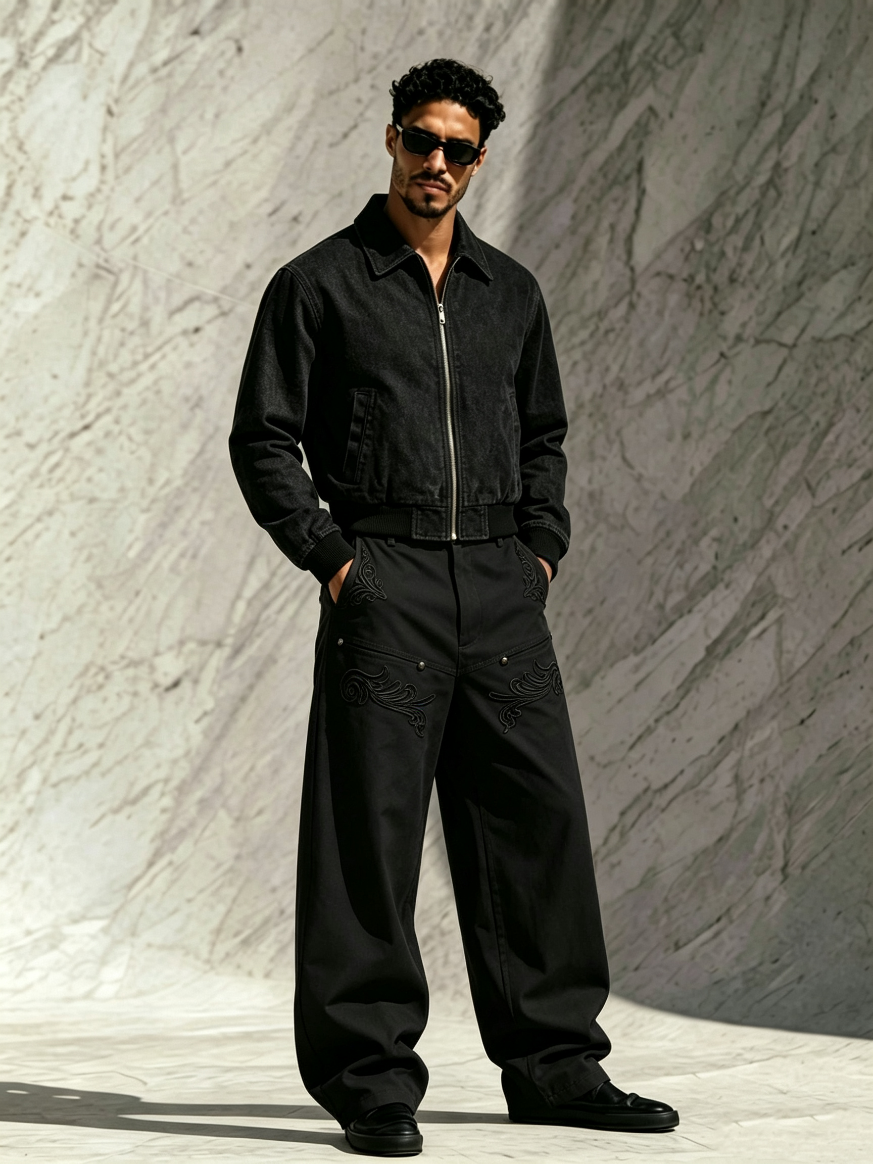 Men's Casual Embroidered Straight-Leg Trousers