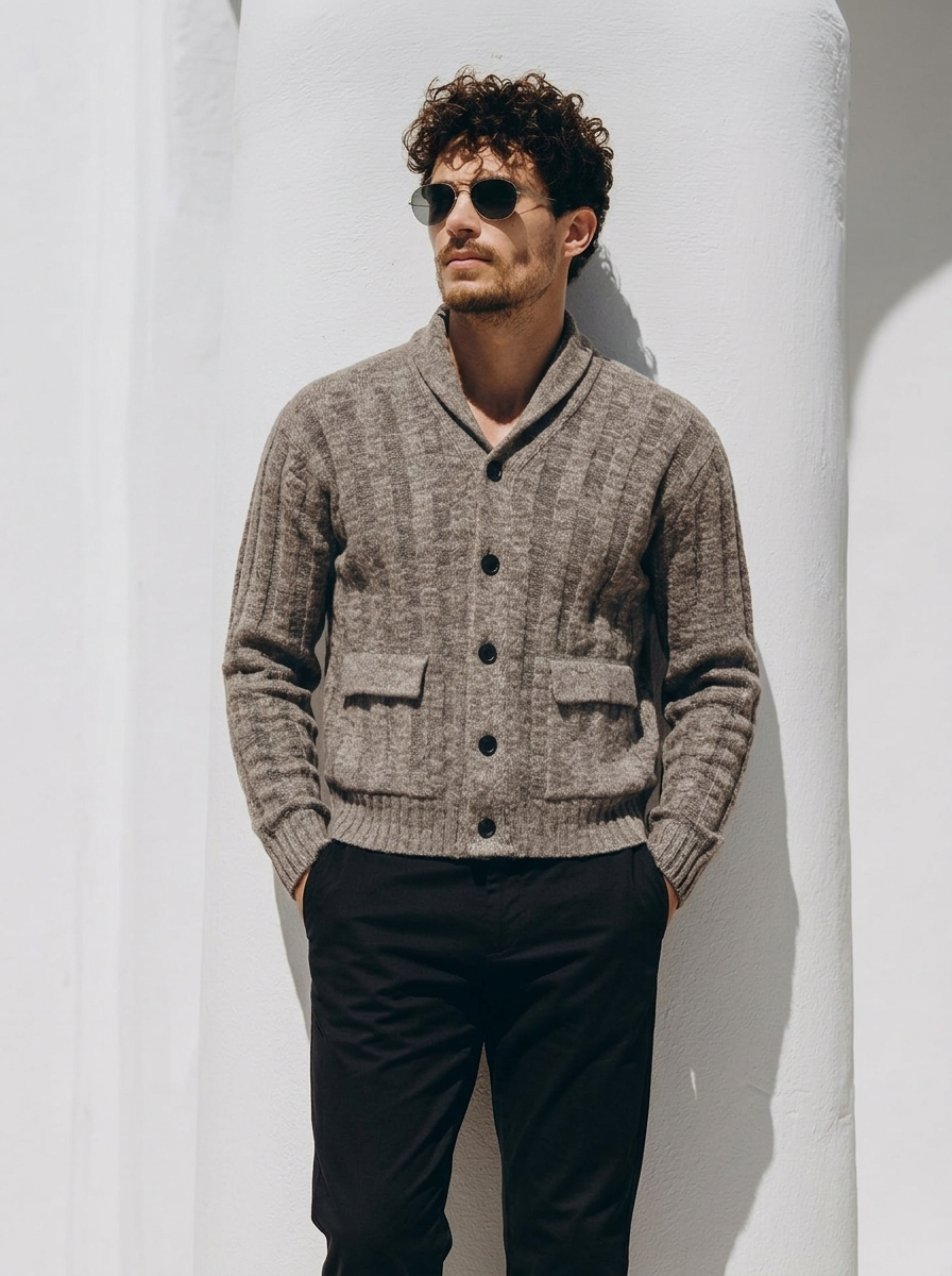 Men's Knitted Collared Jacket