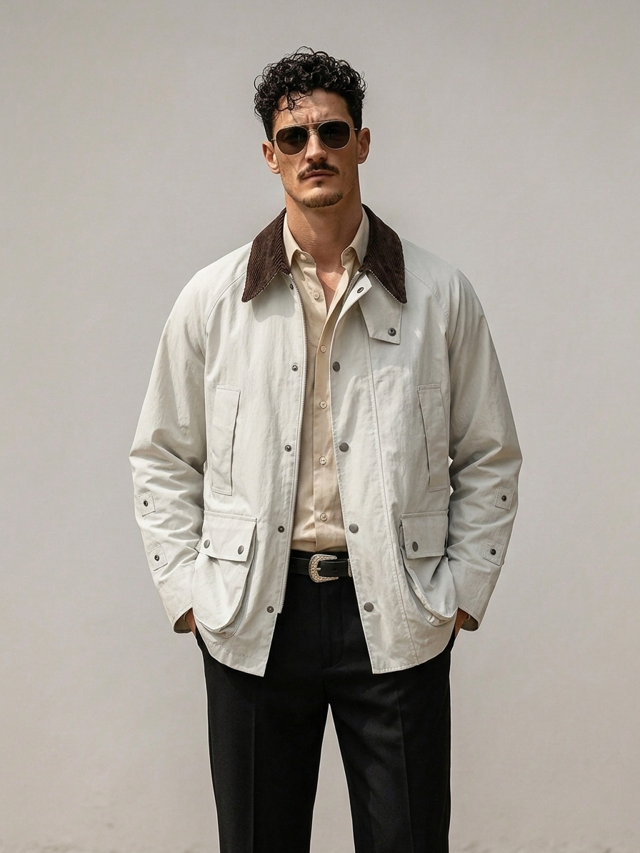 Men's Multi-Pocket Utility Windbreaker Jacket
