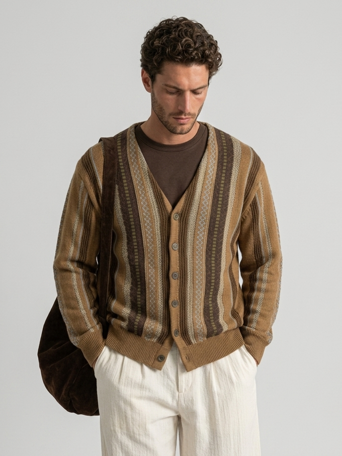 Men's Striped Jacquard Knit Cardigan