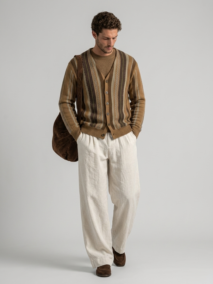 Men's Striped Jacquard Knit Cardigan