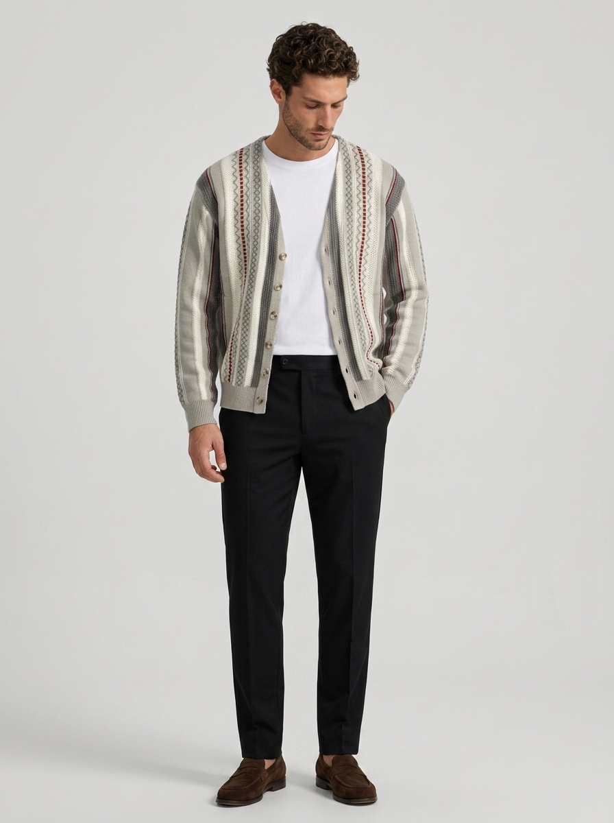 Men's Striped Jacquard Knit Cardigan