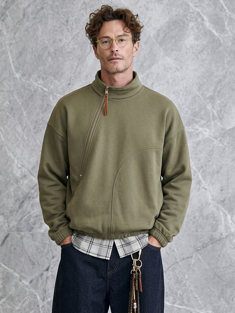 Men's Casual Half-Zip Stand-Collar Sweatshirt
