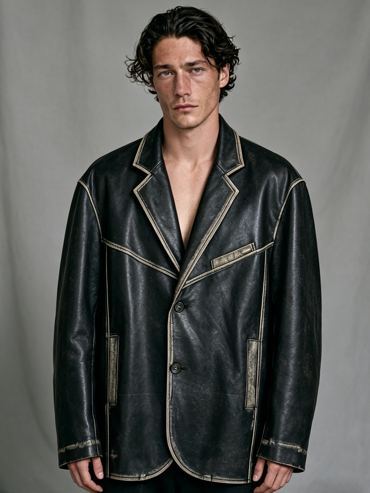 Men's Casual Color-Block PU Leather Jacket