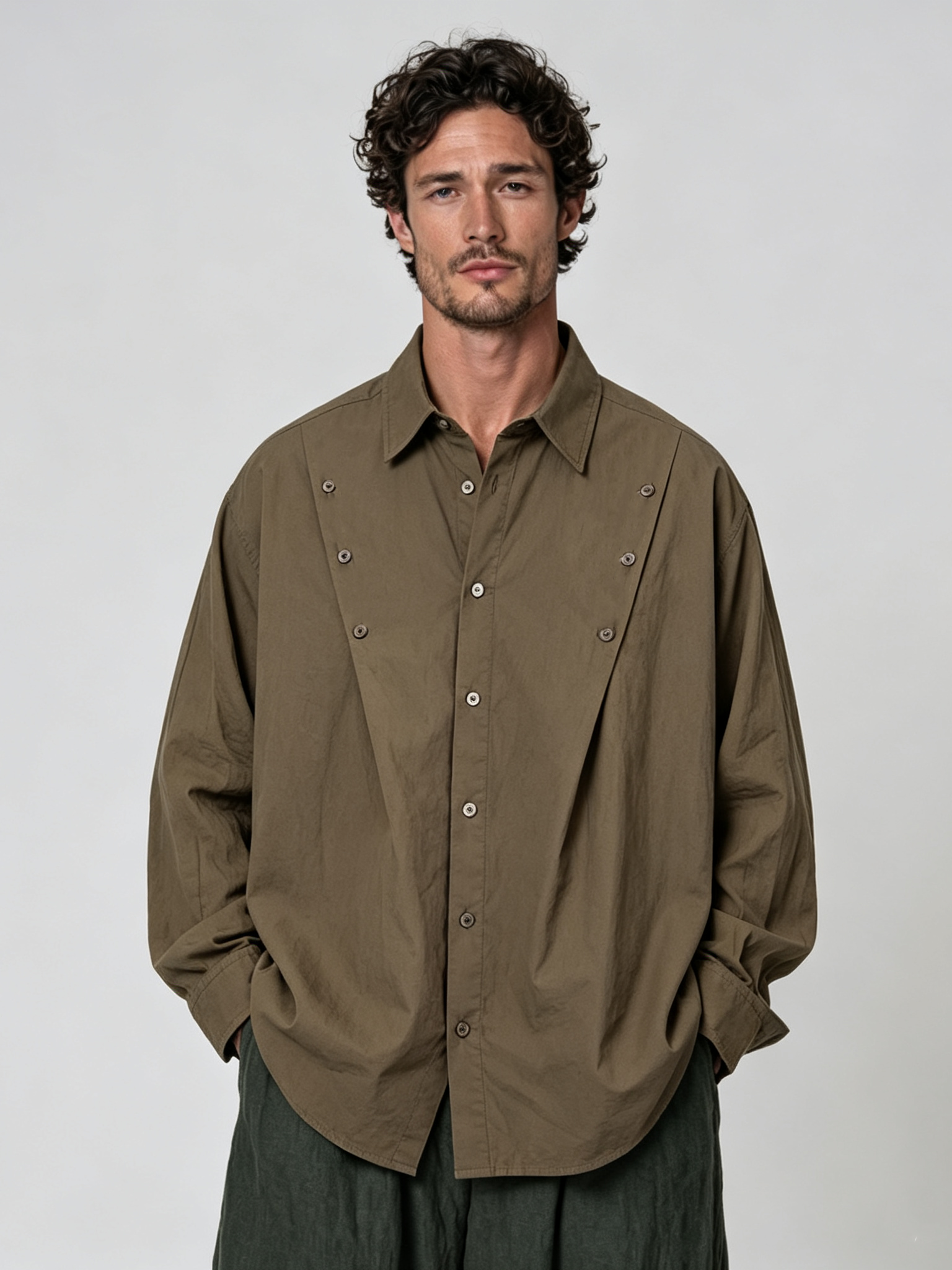 Men's Casual Shirt with Pleated Design